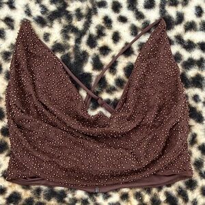 Windsor Brown Beaded Crop Top